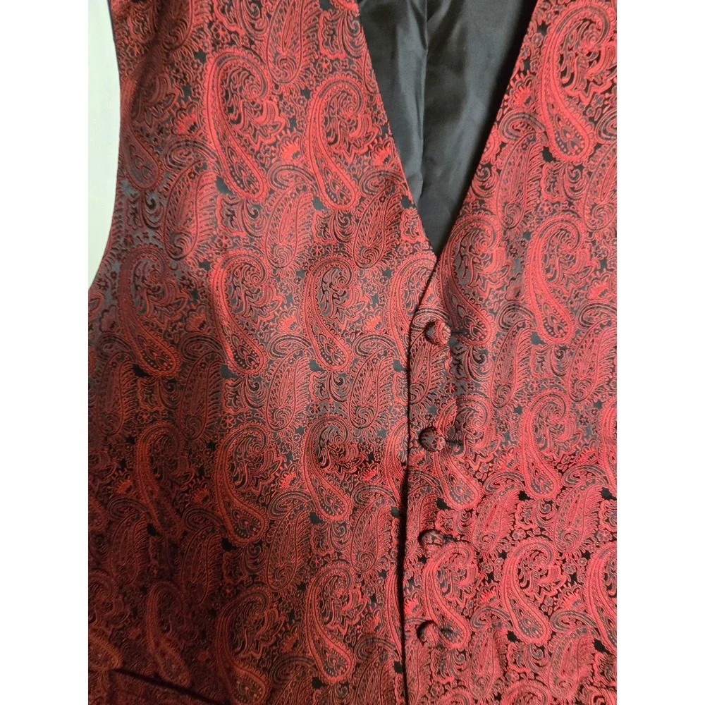Epoint Men's Red Black Paisley Jacquard Formal Suit Vest Waistcoat Size L